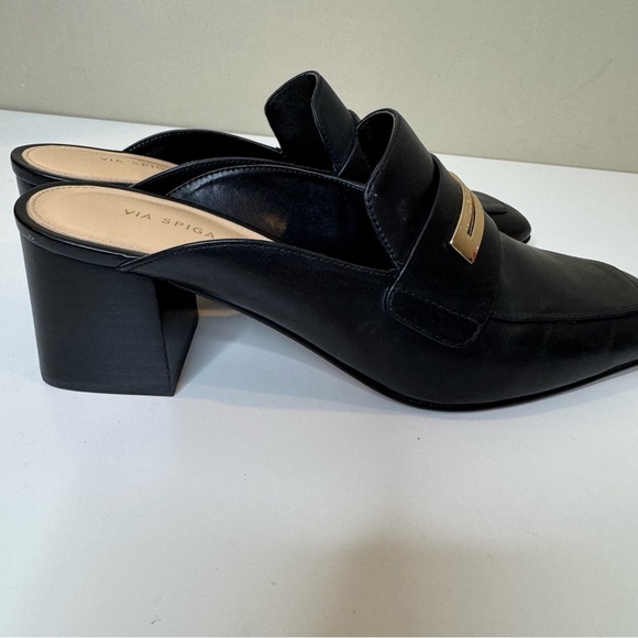 VIA SPIGA BRIN LEATHER LOAFER MULE BLOCK HEEL SLIP 7.5 - Picture 5 of 10